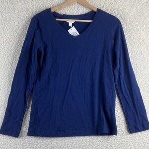 NWT Charter Club Womens Blue Cotton Long Sleeve V-Neck Tee T-Shirt XS XSMALL